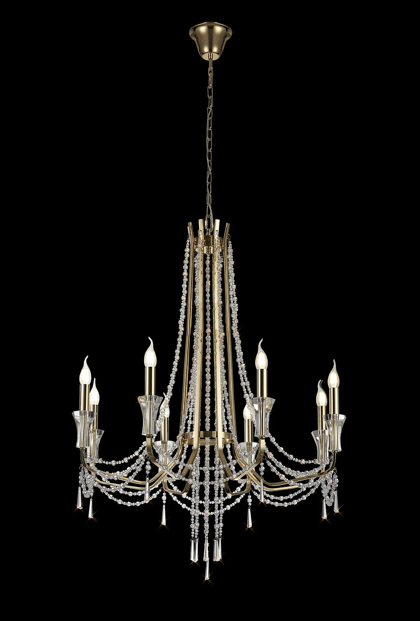 Armand French Gold Crystal Ceiling Lights Diyas Multi Arm Crystal Fittings